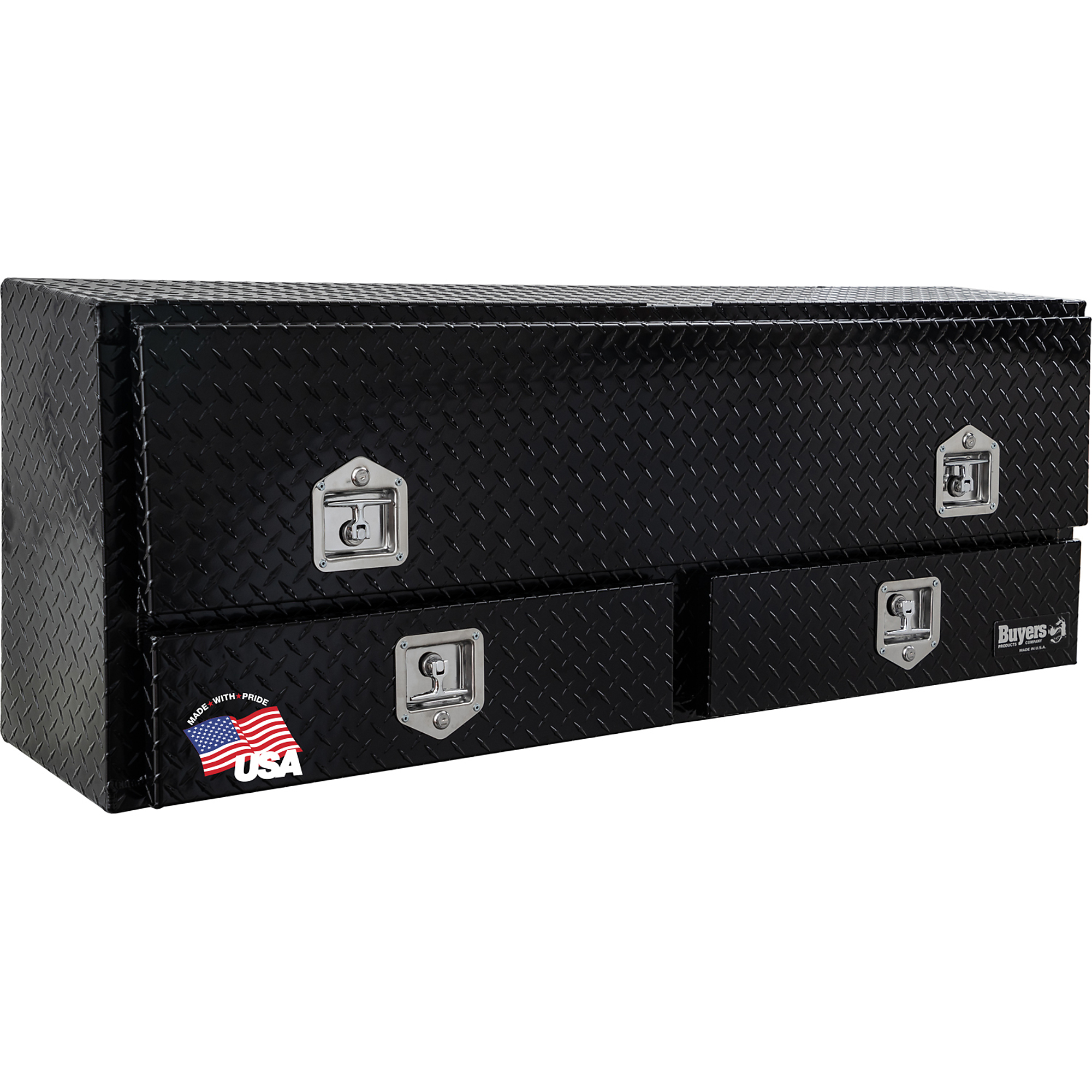 Buyers Products Gloss Black Diamond Tread Aluminum Pick-Up Truck Contractor With Lower Drawers Topsider Truck Tool Box Series